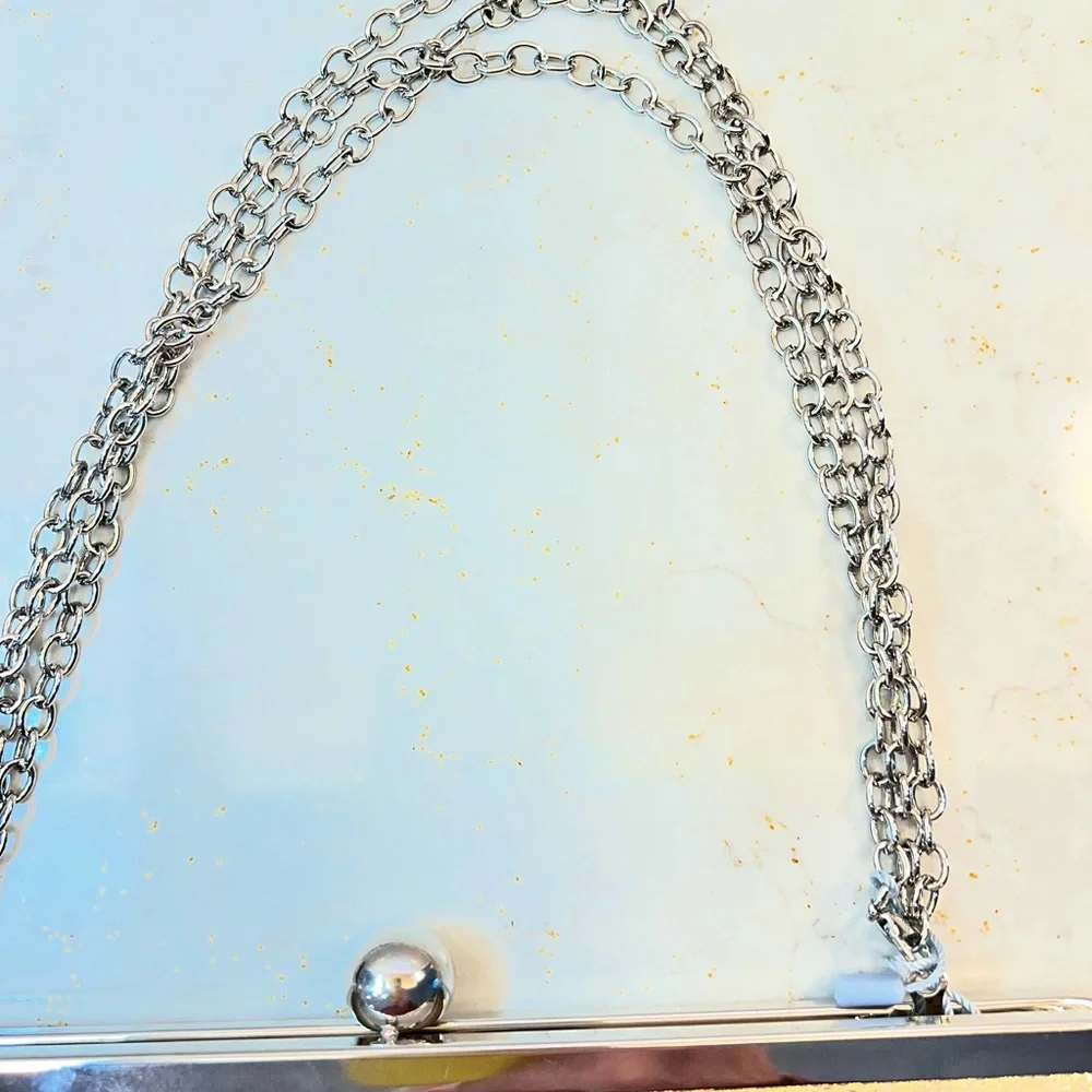 Antonio Melani Pleat Front Metallic Clutch Champagne Fabric Silver Hardware NWT